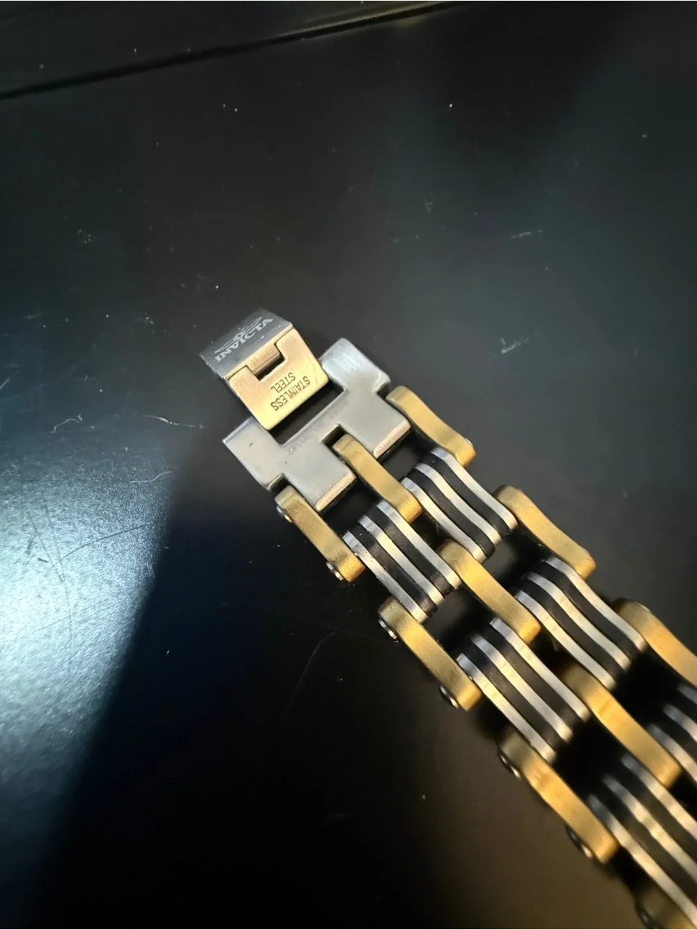 Invicta Gold and Black Stainless Steel Bracelet